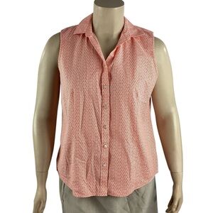 Talbots Coral Geometric Sleeveless Wrinkle Resistant Button Front Shirt 16
